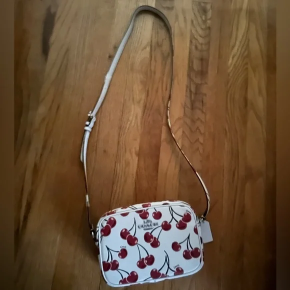 Coach Jamie Camera Bag In Smooth Leather Cherry Print Purse Crossbody NWOT - Picture 7 of 11